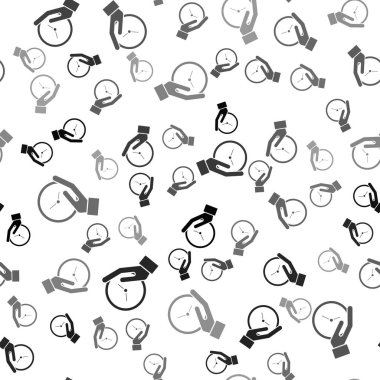 Siyah Saat simgesi beyaz arkaplanda izole edilmiş kusursuz desen. Zaman sembolü. Vektör İllüstrasyonu