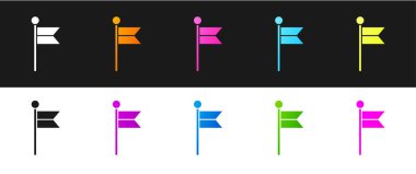 Siyah ve beyaz arkaplanda bayrak simgesini izole et. Yer belirleyici sembol. Vektör İllüstrasyonu