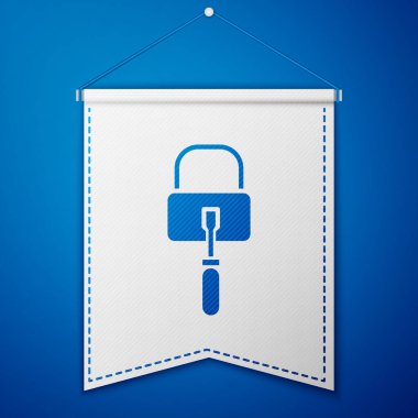 Mavi maymuncuk ya da maymuncuk mavi arkaplanda izole edilmiş kilit açma simgesi. Beyaz flama şablonu. Vektör İllüstrasyonu