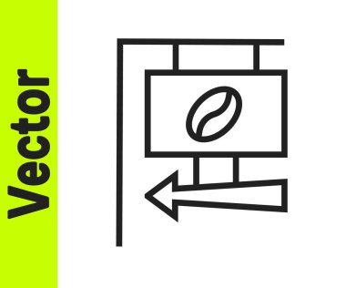 Beyaz arka planda siyah çizgi sokak tabelalı kahve ikonu var. Vektör İllüstrasyonu