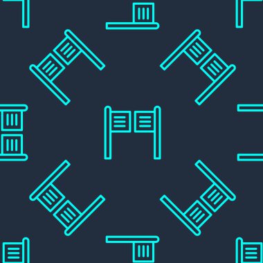 Yeşil çizgi Eski batı sallanan salon kapısı ikonu mavi arka planda izole edilmiş pürüzsüz desen. Vektör İllüstrasyonu