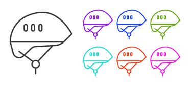 Siyah çizgi bisiklet başlığı simgesi beyaz arkaplanda izole edildi. Olağanüstü bir spor. Spor malzemeleri. Simgeleri renklendirin. Vektör İllüstrasyonu