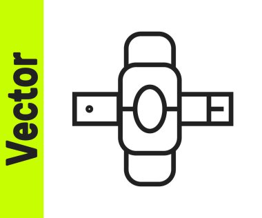 Beyaz arkaplanda siyah çizgi dizlik simgesi izole edildi. Olağanüstü bir spor. Kaykay, bisiklet, paten kayma koruyucu giysi. Vektör İllüstrasyonu