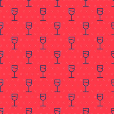 Mavi çizgi şarap cam ikonu kırmızı arka planda izole edilmiş pürüzsüz desen. Şarap kadehi işareti. Vektör İllüstrasyonu