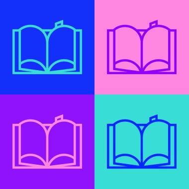 Pop Art Line Açık Kitap simgesi renk arkaplanında izole edildi. Vektör İllüstrasyonu