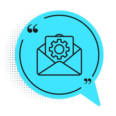 Siyah çizgi Zarf ayarı simgesi beyaz arkaplanda izole edildi. Mavi konuşma balonu sembolü. Vektör İllüstrasyonu