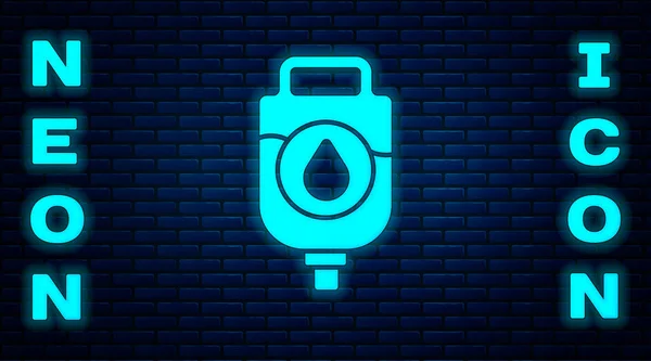 Leuchtende Neon Tasche Symbol Isoliert Auf Backsteinwand Hintergrund Blutbeutel Blutspendekonzept — Stockvektor