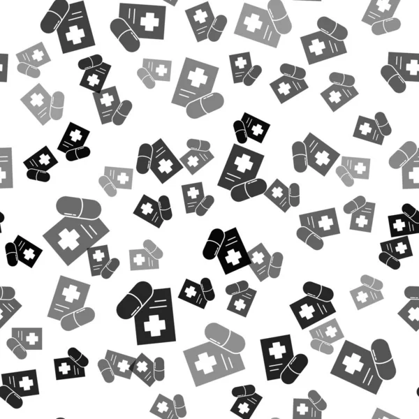 Zwart Medisch Recept Pictogram Geïsoleerd Naadloos Patroon Witte Achtergrond Formulier — Stockvector