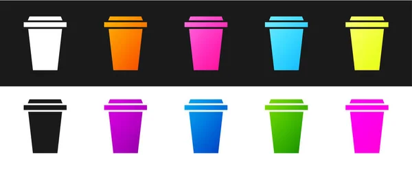 Állítsa Coffee Cup Menni Ikon Elszigetelt Fekete Fehér Háttér Vektorillusztráció — Stock Vector