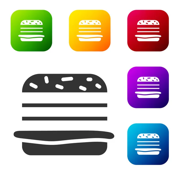 Icône Burger Noir Isolé Sur Fond Blanc Icône Hamburger Cheeseburger — Image vectorielle