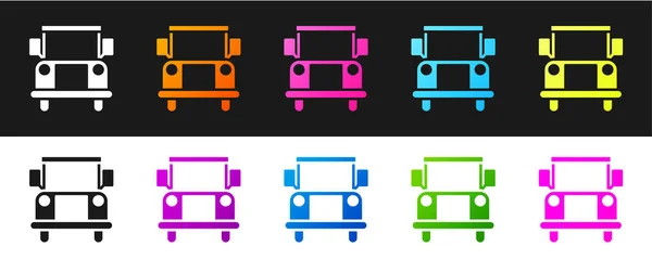 Setzen Sie Das Schulbus Symbol Isoliert Auf Schwarzem Und Weißem — Stockvektor