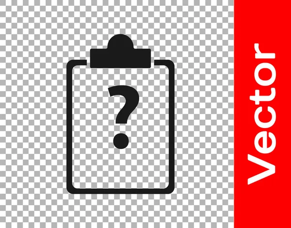 Black Clipboard Question Marks Icon Isolated Transparent Background Survey Quiz — Stock Vector