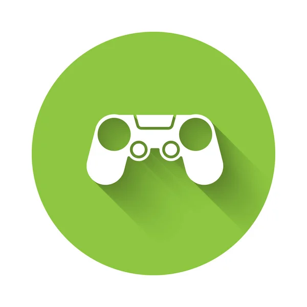 Белая Иконка Gamepad Изолирована Длинной Тенью Игровой Контроллер Кнопка Зеленого — стоковый вектор