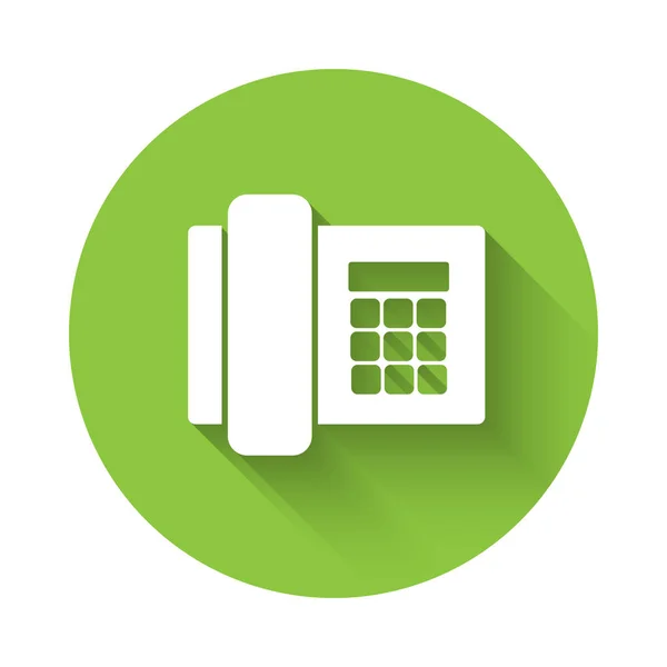 Beyaz Telefon Ikonu Uzun Gölgeli Izole Edilmiş Sabit Telefon Yeşil — Stok Vektör