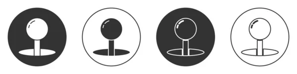 Black Push Pin Pictogram Geïsoleerd Witte Achtergrond Duimspijkers Teken Cirkelknoop — Stockvector