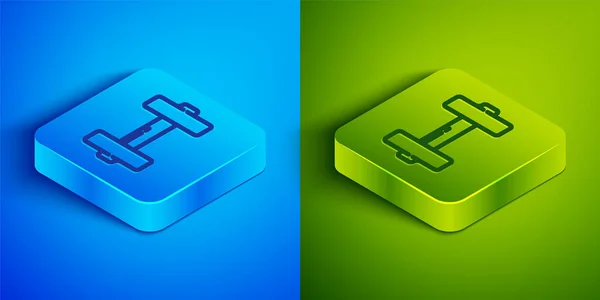 Isometric Line Dumbbell Icon Isolated Blue Green Background Muscle Lifting — Stock Vector