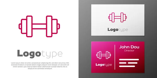 Logotype hattı Dumbbell simgesi beyaz arka planda izole edildi. Kas kaldırma ikonu, fitness halteri, spor aletleri, egzersiz yaban domuzu. Logo tasarım şablonu elemanı. Vektör İllüstrasyonu