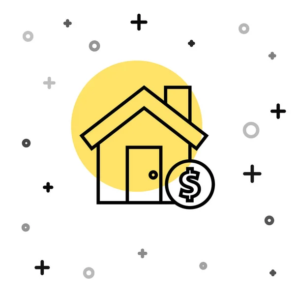 Μαύρο Σπίτι Γραμμή Σύμβολο Δολάριο Εικονίδιο Απομονώνονται Λευκό Φόντο Σπίτι — Διανυσματικό Αρχείο