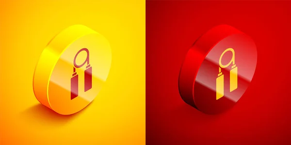 Isometric Sport expander icon isolated on orange and red background. Sport equipment. Circle button. Vector Illustration — Stock Illustration Isometric Sport Expander Icon Isolated Orange Red Background Sport Equipment Stock Illustration