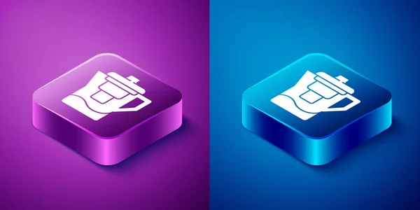 Isometric Water jug with a filter icon isolated on blue and purple background. Square button. Vector Illustration — Stock Illustration Isometric Water Jug Filter Icon Isolated Blue Purple Background Square Stock Illustration