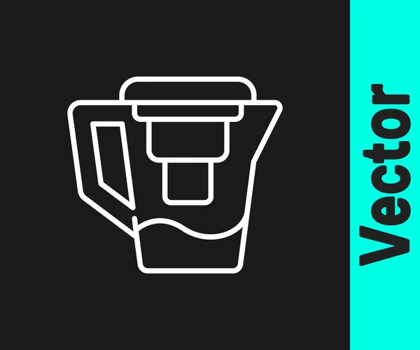White line Water jug with a filter icon isolated on black background. Vector Illustration — Stock Illustration White Line Water Jug Filter Icon Isolated Black Background Vector Stock Illustration