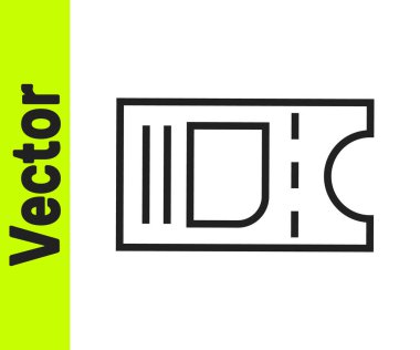 Siyah çizgi sinema bileti simgesi beyaz arkaplanda izole edildi. Vektör İllüstrasyonu