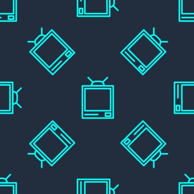 Yeşil çizgi Retro TV simgesi mavi arkaplanda izole edilmiş kusursuz desen. Televizyon tabelası. Vektör İllüstrasyonu