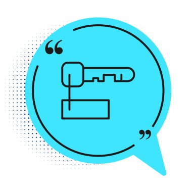 Siyah çizgi İşaretli anahtar simgesi beyaz arkaplanda izole edildi. Mavi konuşma balonu sembolü. Vektör İllüstrasyonu