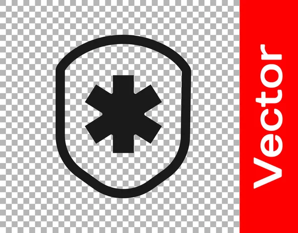 Bouclier Médical Noir Avec Icône Croix Isolée Sur Fond Transparent — Image vectorielle