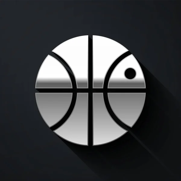 Icono Pelota Baloncesto Plateado Aislado Sobre Fondo Negro Símbolo Deportivo — Vector de stock