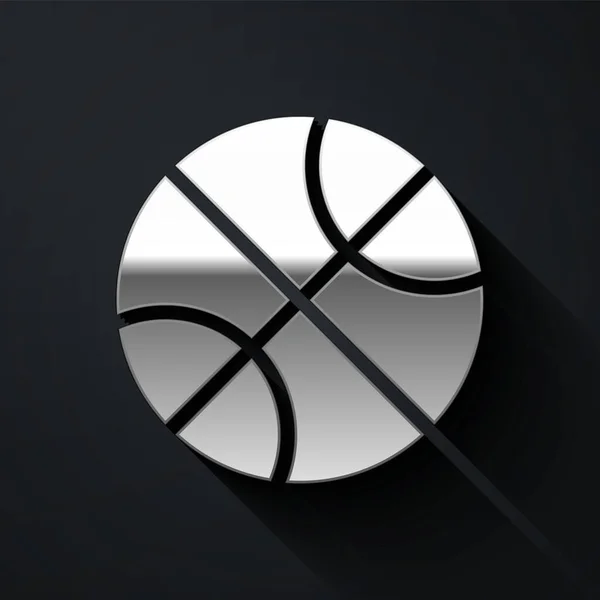 ブラックを基調としたシルバーバスケットボールのアイコン スポーツシンボル 長い影のスタイル ベクターイラスト — ストックベクタ