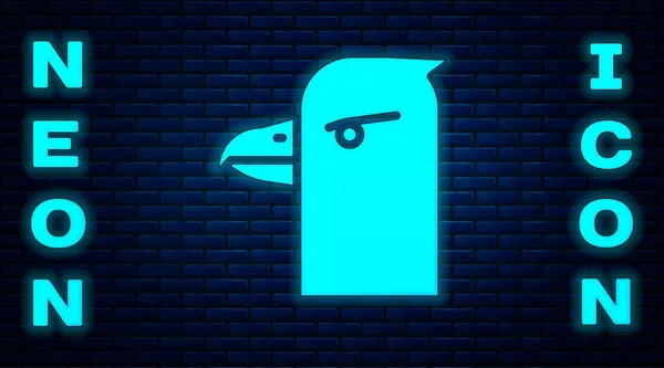 Icona Luminosa Neon Eagle Testa Isolato Sfondo Muro Mattoni Illustrazione — Vettoriale Stock