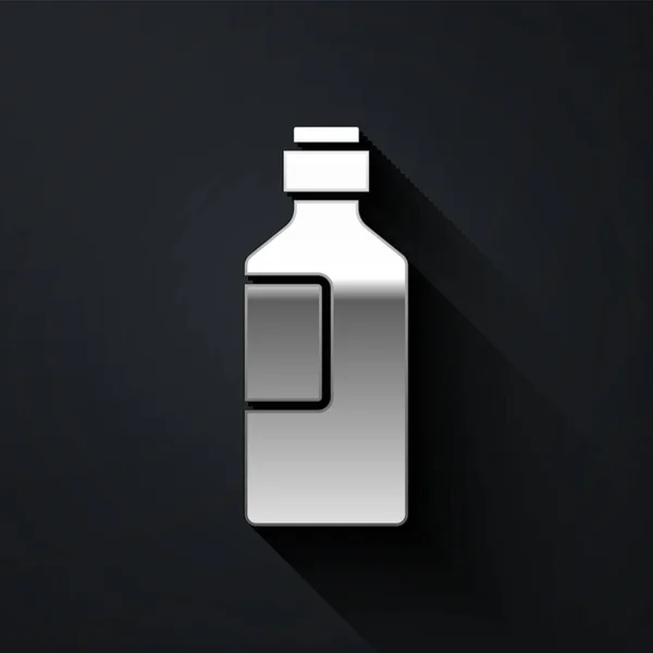 Silver Flaska Med Vatten Ikon Isolerad Svart Bakgrund Läsk Aqua — Stock vektor