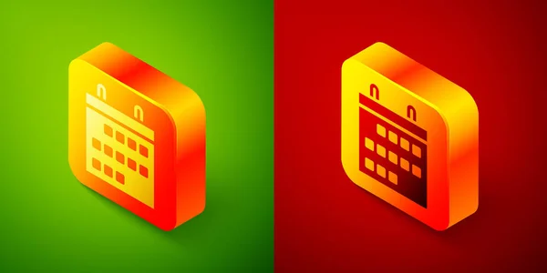 Isometric Calendar Icon Isolated Green Red Background Event Reminder Symbol — Stock Vector