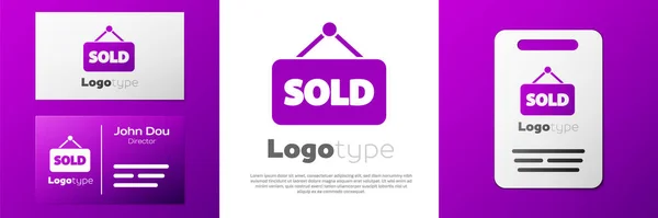 Logotipo Signo Colgante Con Texto Icono Vendido Aislado Sobre Fondo — Vector de stock