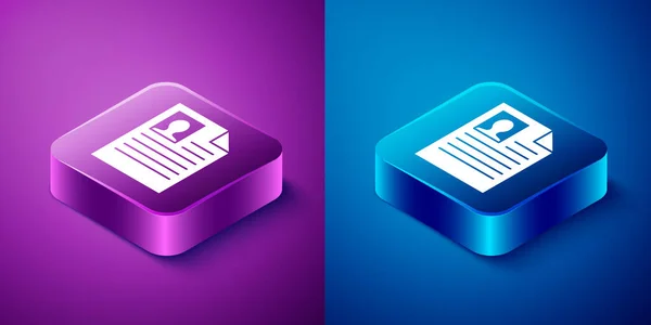 Isometric Resume Icon Isolated Blue Purple Background Application Searching Professional — Stock Vector