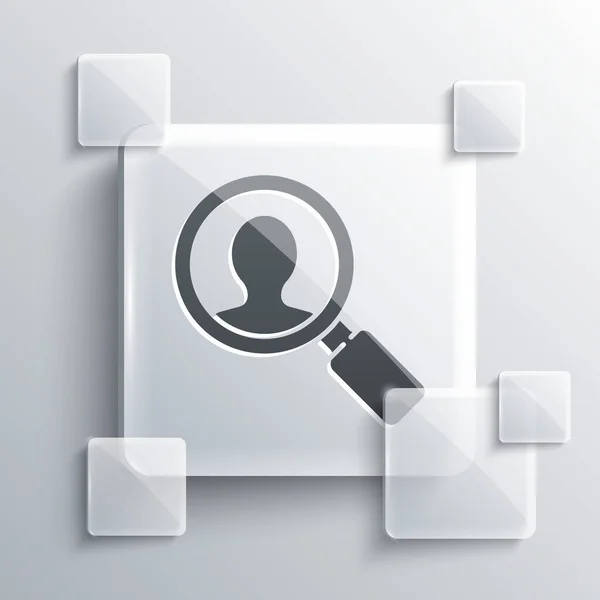 Grey Magnifying Glass Search People Icon Isolated Grey Background Recrutamento — Vetor de Stock