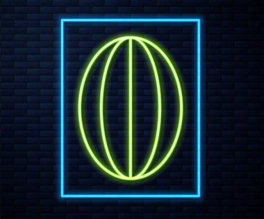 Parlayan neon hattı rugby topu ikonu tuğla duvar arkasında izole edildi. Vektör İllüstrasyonu