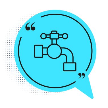 Siyah çizgi su musluğu simgesi beyaz arkaplanda izole edildi. Mavi konuşma balonu sembolü. Vektör İllüstrasyonu