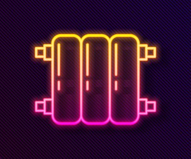 Parlayan neon hattı ısıtma radyatörü simgesi siyah arkaplanda izole edildi. Vektör İllüstrasyonu