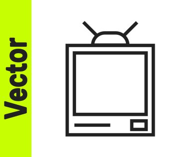 Siyah çizgi Retro TV simgesi beyaz arkaplanda izole edildi. Televizyon tabelası. Vektör İllüstrasyonu