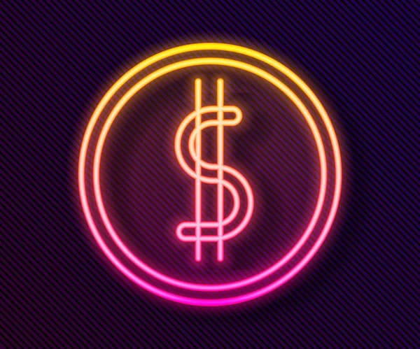 Glowing Neon Line Coin Money Dollar Symbol Icon Isolated Black — Stock Vector