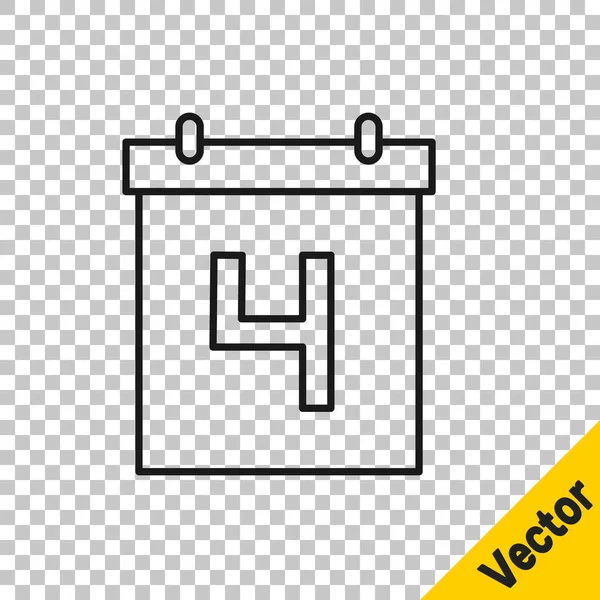 黑线日日历 日期7月4日图标孤立在透明的背景 美国独立日 7月4日病媒图解 — 图库矢量图片