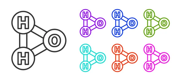 水滴H2O形状图标的黑线化学式 在白色背景上隔离 设置彩色图标 病媒图解 — 图库矢量图片