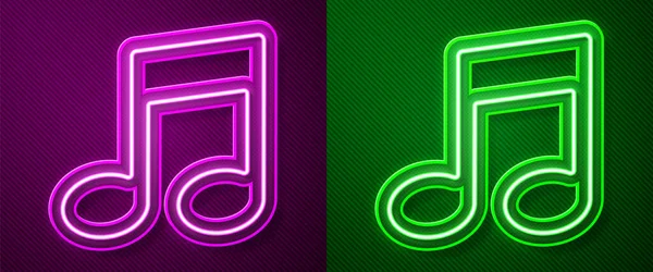 Parlayan Neon Çizgisi Müzik Notası Ton Simgesi Mor Yeşil Arkaplanda — Stok Vektör