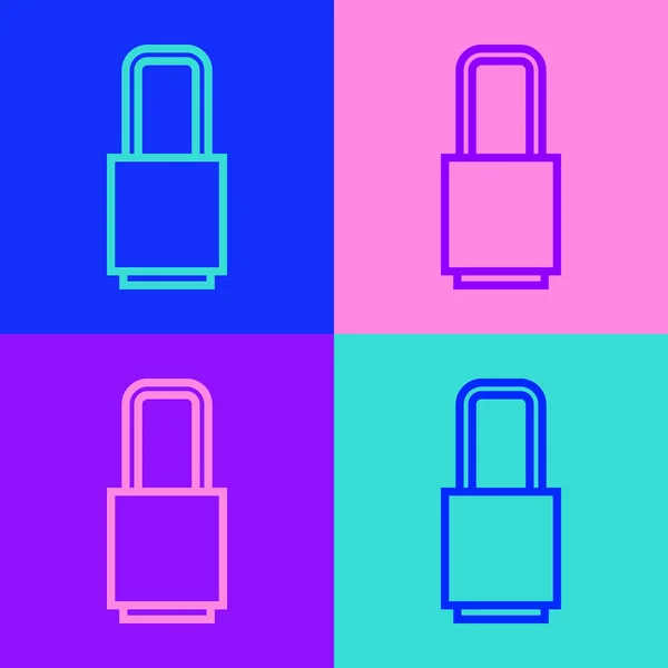 ポップアートラインカラー背景に隔離されたロックアイコン 南京錠のサイン セキュリティ 安全性 プライバシーの概念 ベクターイラスト — ストックベクタ
