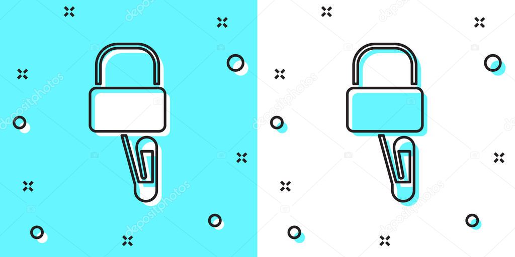 Black line Lockpicks or lock picks for lock picking icon isolated on green and white background. Random dynamic shapes. Vector Illustration