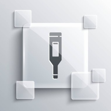 Tıbbi muayene ikonu için gri tıbbi termometre gri arka planda izole edildi. Kare cam paneller. Vektör İllüstrasyonu