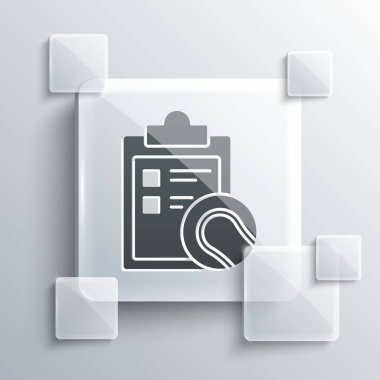 Gri listedeki pano ve tenis topu simgesi gri arka planda izole edildi. Spor malzemeleri. Kare cam paneller. Vektör İllüstrasyonu