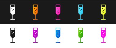 Siyah beyaz arka planda izole edilmiş şampanya ikonu. Vektör İllüstrasyonu